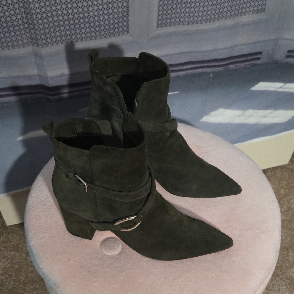 White House Black Market Dark Green Ankle Boots